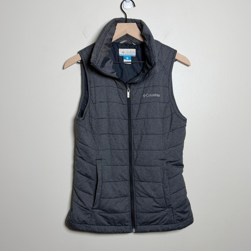 Columbia Womens Vest Small Gray Striped Quilted Full Zip Gorpcore Outdoors Hike